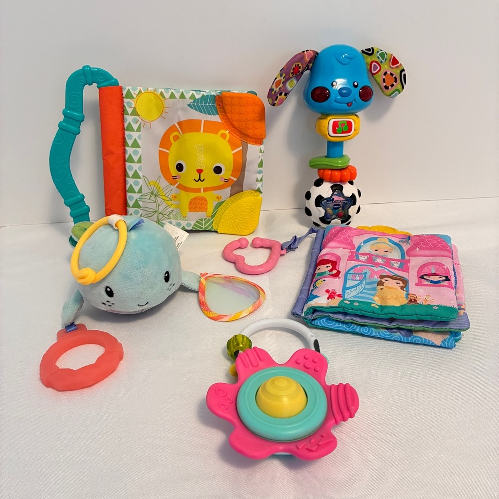 Soft Book Teethers/ Infantino Sea Chime/  Flower Rattle/ Vtech Rattle & Sing